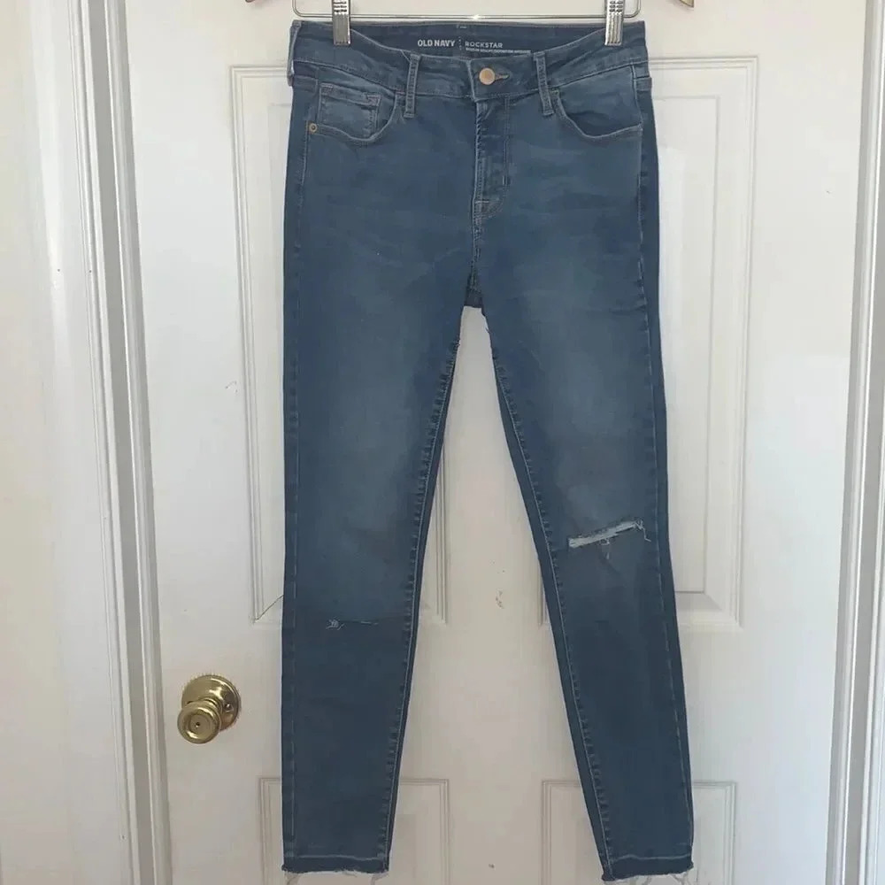 Old Navy Women’s Distressed Skinny Rockstar Jeans Blue Size 6